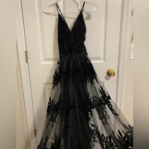 Extra small black floral homecoming dress with a leg slit